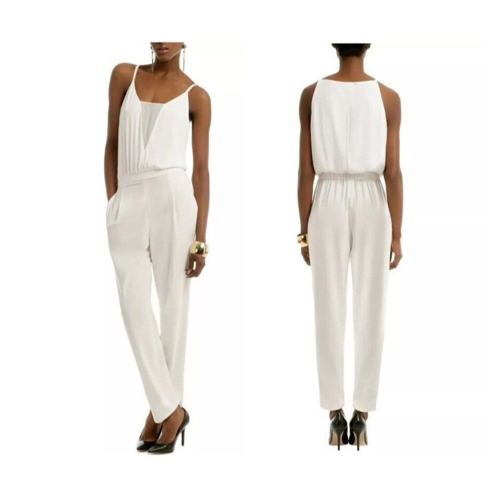 BCBGMaxazria Women's Sleeveless Bridal Dressy Waylen Jumpsuit Size 2 Ivory
